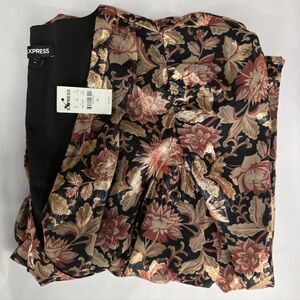 Express Romantic Metallic Floral Puff Sleeve Wrap Style Blouse Size M